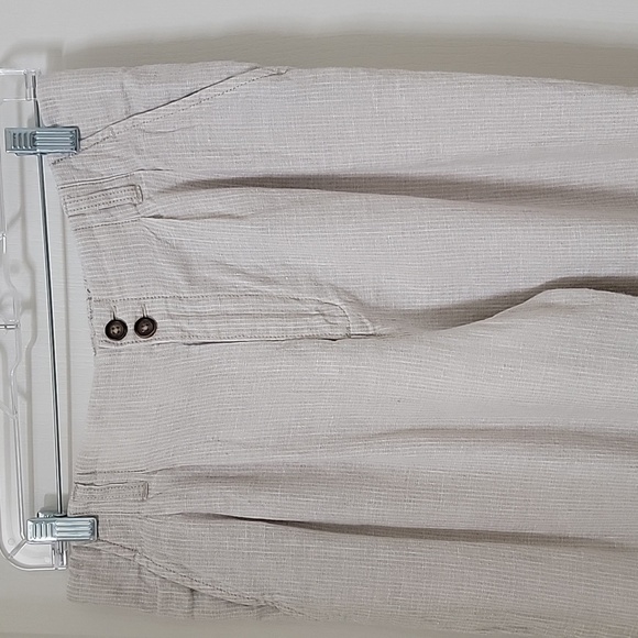 Garnet Hill Size 8 Oatmeal and Ivory Striped European Flax Linen Trousers - Picture 2 of 14